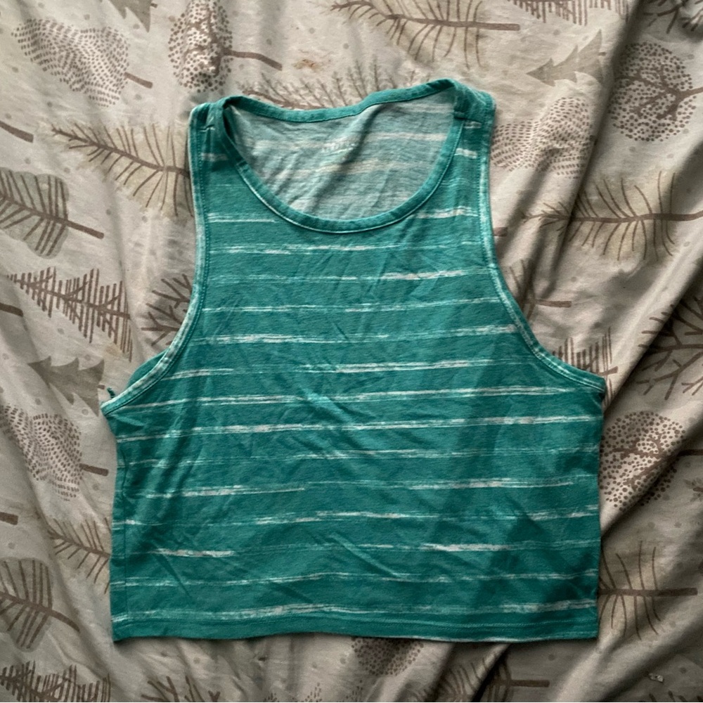 Aeropostale Teal and White Striped Crop Tank